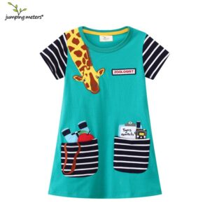Kids Toddler Girls Summer Fashion Cute Giraffe Embroidered Knitted Short Sleeve Dress