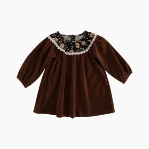 Kids Toddler Girls Fashion Vintage Velvet Lace Puff Long Sleeve Princess Dress