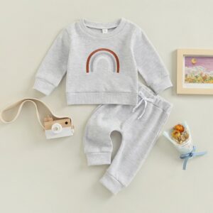 Kids Toddler Boys Girls Autumn Winter Casual Cute Rainbow Stripe Print Long Sleeve Round Neck Sweatshirts Pants Long Set
