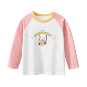 Kids Toddler Big Girls Casual Cute Cartoon Letters Print Long Sleeve Round Neck T-Shirt