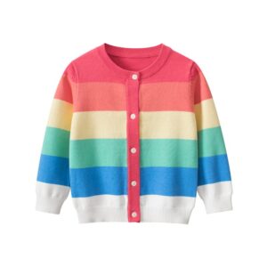 Kids Toddler Girls Casual Cute Versatile Rainbow Stripe Long Sleeve Round Neck Knitwear Sweater