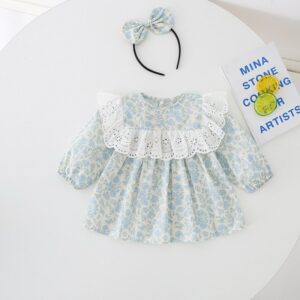 Kids Toddler Girls Casual Cute Tiny Flower Print Long Sleeve Round Neck Dress