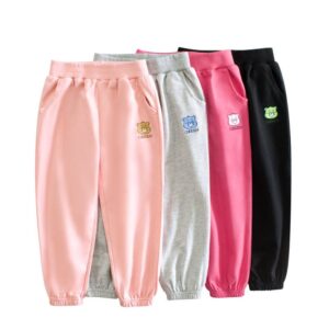 Kids Toddler Big Girls Casual Basic Versatile Cartoon Embroidery Solid Color Trousers