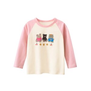 Kids Toddler Big Girls Casual Cute Cartoon Bear Print Long Sleeve Round Neck T-Shirt