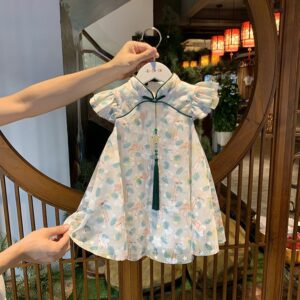 Kids Toddler Girls Casual Chinese Style Tiny Flower Print Sleeveless Dress