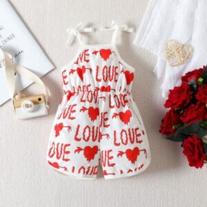 Kids Toddler Girls Casual Cute Alphabet Hearts Print Sleeveless Cami Jumpsuit