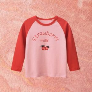 Kids Toddler Big Girls Casual Cute Strawberry Letters Print Long Sleeve Round Neck T-Shirt