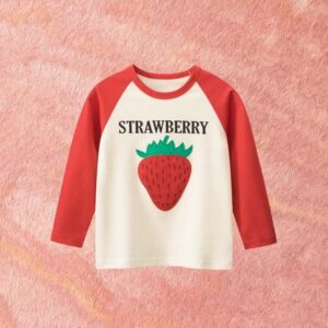 Kids Toddler Big Girls Casual Cute Strawberry Letters Print Long Sleeve Round Neck T-Shirt