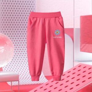 Kids Toddler Big Girls Spring Autumn Casual Versatile Cute Floral Solid Color Trousers