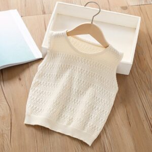 Girls Summer Casual Hollow Knitted Casual Vest Pants