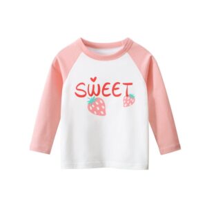 Kids Toddler Big Girls Casual Cute Strawberry Letters Print Long Sleeve Round Neck T-Shirt