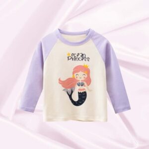 Kids Toddler Girls Casual Cute Alphabet Cartoon Mermaid Print Long Sleeve Round Neck T-Shirt