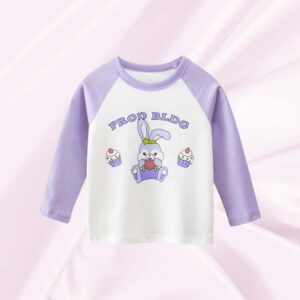Kids Toddler Girls Casual Cute Alphabet Cartoon Bunny Print Long Sleeve Round Neck T-Shirt