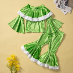 Kids Toddler Big Girls Party Christmas Cute Long Sleeve Top Flare Trousers Sets