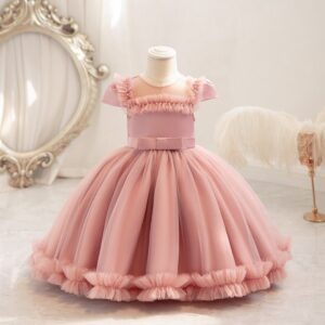 Kids Toddler Big Girls Casual Cute Party Mesh Raglan Sleeve Round Neck Tutu Princess Dress