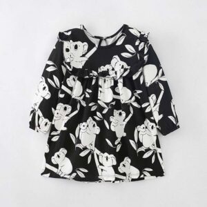 Kids Toddler Girls Fashion Casual Animal Pattern Long Sleeve Round Neck Dress