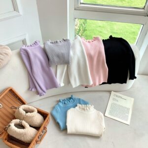 Kids Toddler Big Girls Casual Cute Versatile Solid Color Stripe Long Sleeve Knitwear Sweater