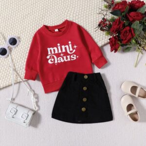 Kids Toddler Girls Casual Cute Letters Long Sleeve Round Neck Sweatshirts Skirt Sets