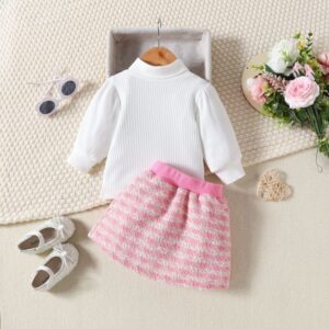 Kids Toddler Girls Casual Cute Solid Color Long Sleeve Turtle Neck Knitwear Stripe Skirt Sets