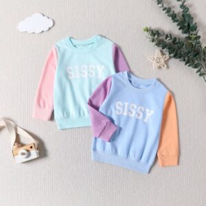 Kids Toddler Girls Casual Cute Sports Colorblock Letters Long Sleeve Round Neck Sweatshirts