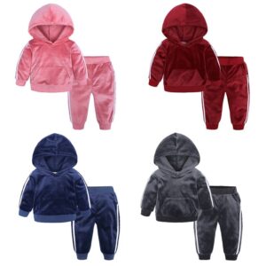 Kids Toddler Big Girls Boys Autumn Winter Casual Cute Solid Color Stripe Gold Velvet Long Sleeve Hoodies Trousers Sets
