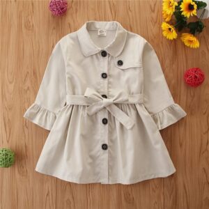 Girls Long-sleeves Lapel Solid Color Single-breasted Coat