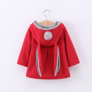 Girls Pompon Rabbit Ear Design Coat