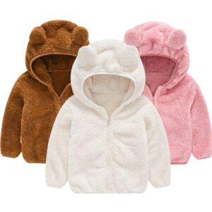 Kids Solid Color Bear Ear Design Coat