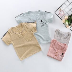Kids Toddler Boys Girls Casual Solid Color Letter Print Short Sleeve Round Neck T-Shirt