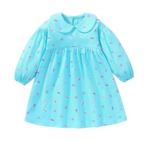 Kids Toddler Girls Spring Autumn Fashion Casual Cute Butterfly Pattern Lapel Long Sleeve Dress