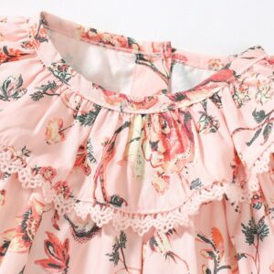 Kids Toddler Girls Spring Autumn Fashion Casual Cute Floral Ruffled Round Neck Long Sleeve Dress