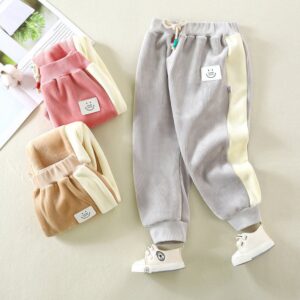 Kids Toddler Boys Girls Spring Autumn Leisure Sports Stripe Color Matching Woollining Pants