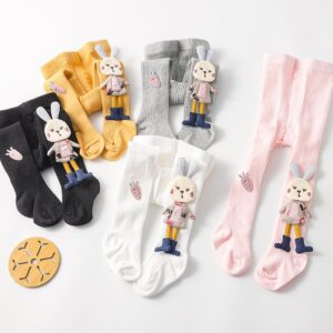 Kids Toddler Girls Spring Autumn Fashion Casual Solid Color Basic Cartoon Rabbit Knitted Cotton Leggings Pants