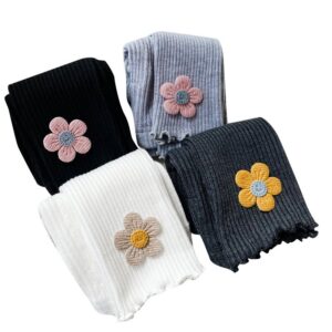 Kids Toddler Girls Spring Autumn Fashion Casual Solid Color Basic Floral Knitted Cotton Leggings Pants