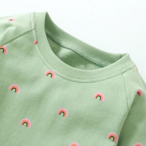 Kids Toddler Big Girls Summer Fashion Casual Sweet Cotton Solid Color Rainbow Pattern Round Neck Long Sleeve Dress