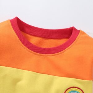 Kids Toddler Big Girls Summer Fashion Casual Sweet Cotton Rainbow Color Round Neck Long Sleeve Dress