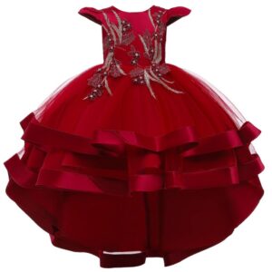 Kids Toddler Big Girls Fashion Party Cute Sweet Solid Color Embroidery Pleated Sleeveless Mesh Party Tutu Dress