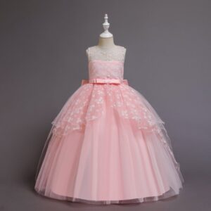 Children's Clothing Children's Dress Large Girls Lace Floral Bow Small Tail Flower Girl Princess Dress