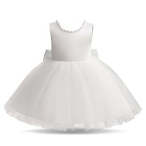 Kids Toddler Girls Summer Fashion Party Cute Sweet Solid Color Big Bow Pearl Pleated Sleeveless Mesh Halterneck Party Tutu Dress