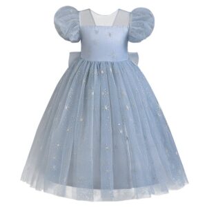 Kids Toddler Girls Summer Fashion Party Cute Sweet Solid Color Bow Pleated Puff Sleeve Mesh Party Tutu Dress