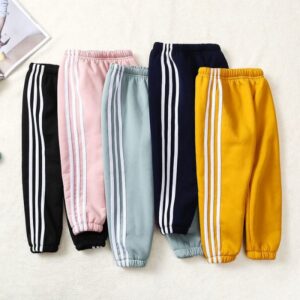 Kids Pure Color Stripe Design Thickened Jogger Pants