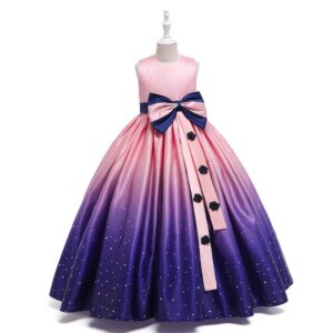 Kids Big Girls Summer Fashion Party Cute Sweet Color Matching Polka Dot Bow Pleated Sleeveless Party Tutu Dress