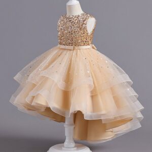 Kids Big Girls Summer Fashion Party Cute Sweet Solid Color Mesh Sequins Sleeveless Party Tutu Dress