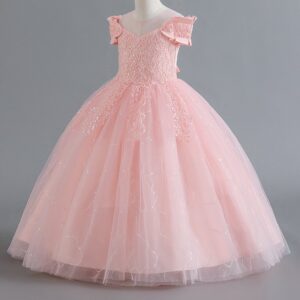 Kids Big Girls Summer Fashion Party Cute Sweet Solid Color Sequins Pleated Mesh Party Tutu Dress