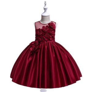 Kids Big Girls Summer Fashion Party Cute Sweet Solid Color Floral Pleated Sleeveless Party Tutu Dress