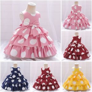 Kids Toddler Girls Summer Fashion Party Cute Sweet Color Matching Polka Dot Bow Pleated Sleeveless Party Tutu Dress