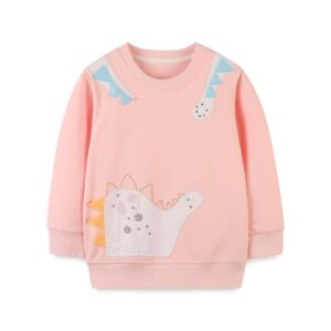Kids Toddler Girls Autumn Winter Fashion Casual Cute Cartoon Dinosaur Embroidery Round Neck Sweatshirts