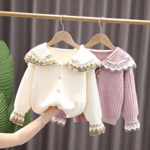 Kids Toddler Girls Autumn Winter Fashion Casual Simple Solid Color Button Lapel Sweater