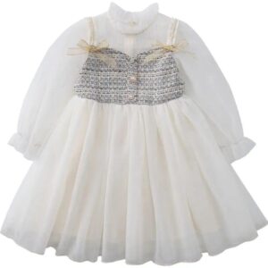 Kids Toddler Girls Summer Fashion Casual Cute Long Sleeve Bubble Mesh Ruffled Dress