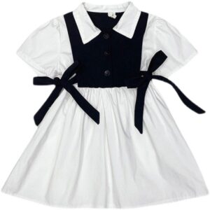 Kids Toddler Girls Summer Fashion Casual Cute Color Matching Button Lapel Dress